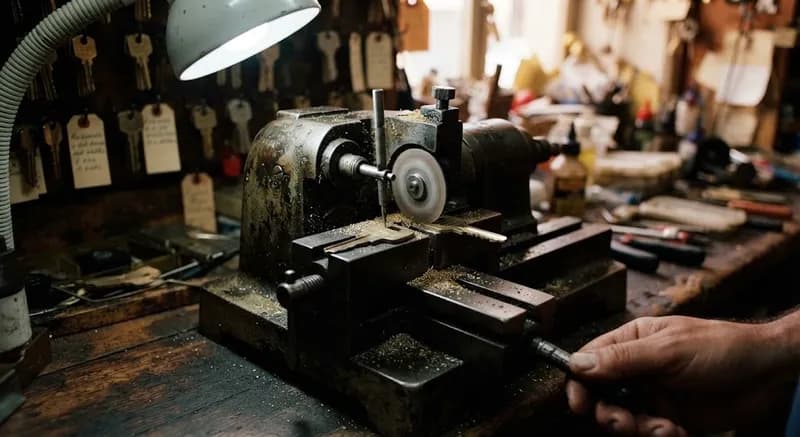 Pormenor da fresa de uma máquina de duplicar chaves